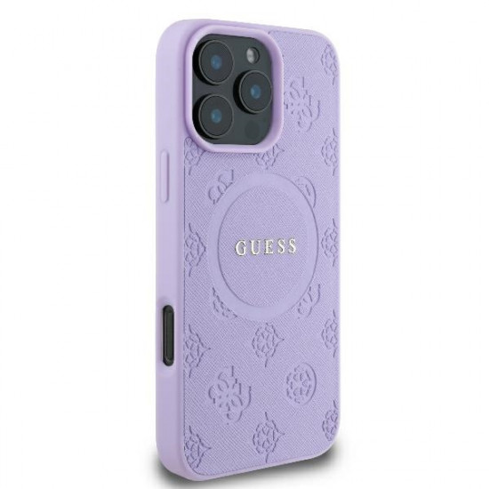 Guess GUHMP16LPSAPSMEU iPhone 16 Pro 6.3" purple hardcase Saffiano Peony Classic Logo MagSafe