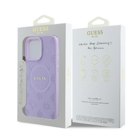 Guess GUHMP16LPSAPSMEU iPhone 16 Pro 6.3" purple hardcase Saffiano Peony Classic Logo MagSafe