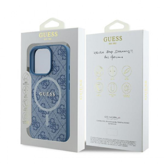 Guess GUHMP16XG4GFRB iPhone 16 Pro Max 6.9" blue hardcase 4G Ring Classic Logo MagSafe