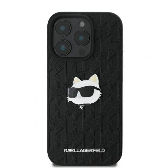 Karl Lagerfeld KLHCP16LPGKLCHPK iPhone 16 Pro 6.3" black hardcase Monogram Choupette Head Pin