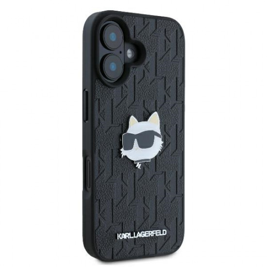 Karl Lagerfeld KLHCP16SPGKLCHPK iPhone 16 6.1" black hardcase Monogram Choupette Head Pin