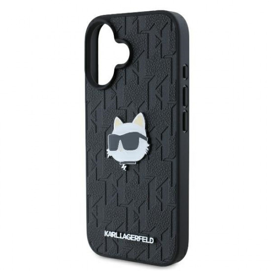 Karl Lagerfeld KLHCP16SPGKLCHPK iPhone 16 6.1" black hardcase Monogram Choupette Head Pin