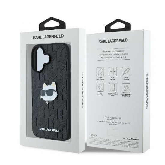 Karl Lagerfeld KLHCP16SPGKLCHPK iPhone 16 6.1" black hardcase Monogram Choupette Head Pin