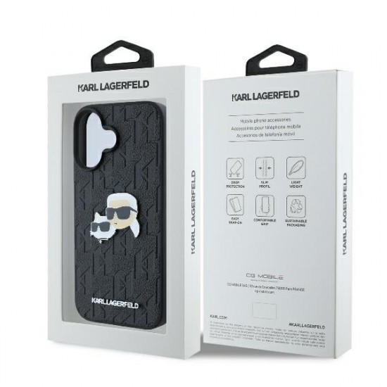 Karl Lagerfeld KLHCP16SPGKLKCPK iPhone 16 6.1" black hardcase Monogram Karl&Chaoupette Head Pin