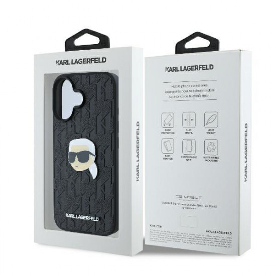 Karl Lagerfeld KLHCP16SPGKLKIPK iPhone 16 6.1" black hardcase Monogram Karl Head Pin