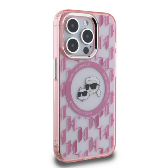 Karl Lagerfeld KLHMP15LHMCKMHP iPhone 15 Pro 6.1" pink IML Monogram Karl&Choupette Head MagSafe