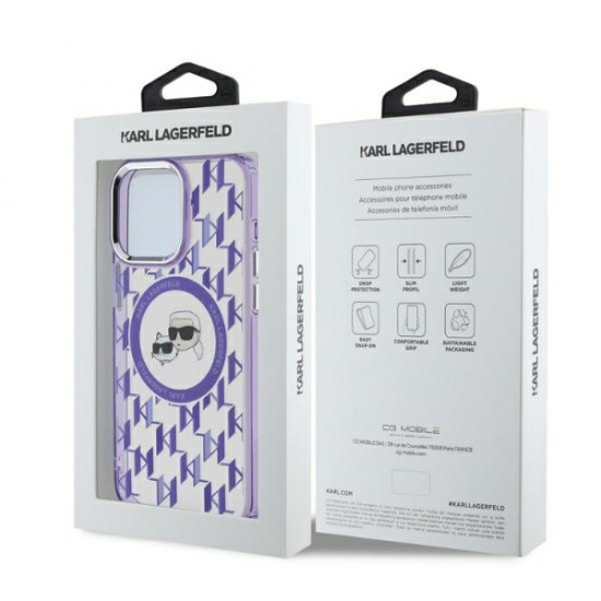 Karl Lagerfeld KLHMP15LHMCKMHU iPhone 15 Pro 6.1" purple IML Monogram Karl&Choupette Head MagSafe