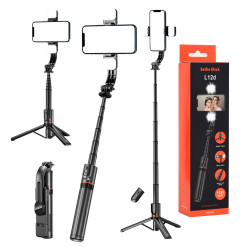 Techsuit  Selfie Stick (L12D)  Stable Tripod with Bluetooth Remote Control, 2x Detachable LED Light, 108cm  Black