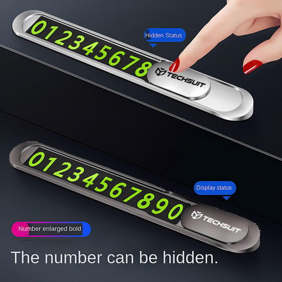Techsuit  Premium Phone Number Plate (PNP1)  for Temporary Parking, Zinc Alloy  Black