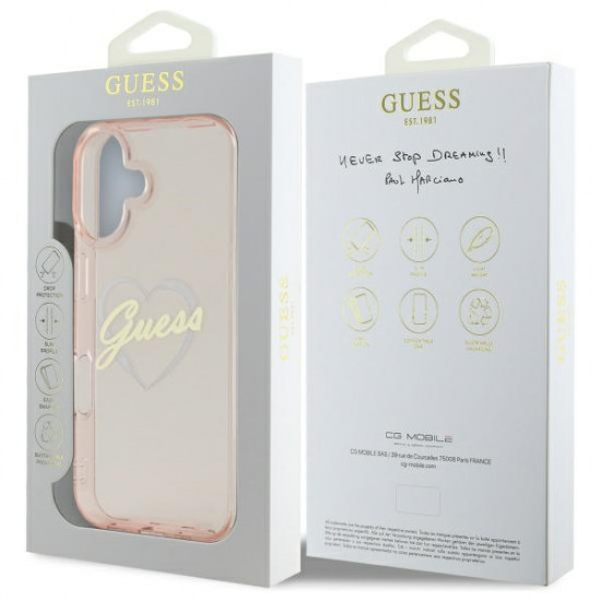 Guess GUHCP16SHCHGSPP iPhone 16 6.1" różowy/pink hardcase IML Heart