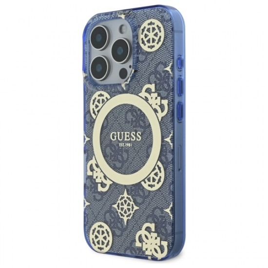 Guess GUHMP16LH4PYEEB iPhone 16 Pro 6.3" niebieski/blue hardcase IML Peony On 4G Background MagSafe