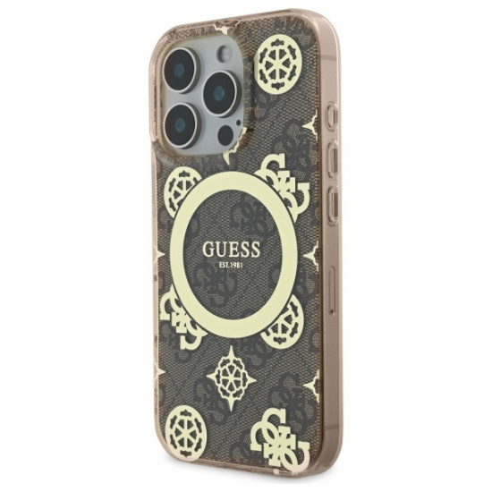 Guess GUHMP16LH4PYEEW iPhone 16 Pro 6.3" brązowy/brown hardcase IML Peony On 4G Background MagSafe