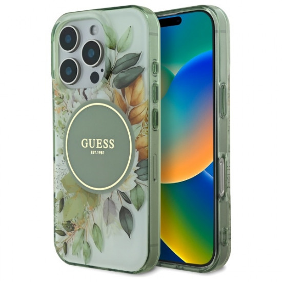 Guess GUHMP16LHFWBDCEN iPhone 16 Pro 6.3" zielony/green hardcase IML Flower & Tonal Circle MagSafe