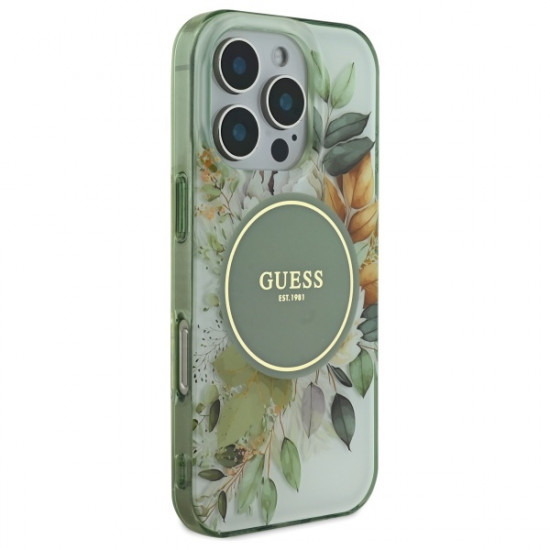 Guess GUHMP16LHFWBDCEN iPhone 16 Pro 6.3" zielony/green hardcase IML Flower & Tonal Circle MagSafe