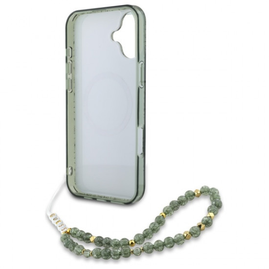 Guess GUHMP16MHCPOFPA iPhone 16 Plus 6.7" zielony/green hardcase IML Flowers Allover Electro With Pearl Strap MagSafe