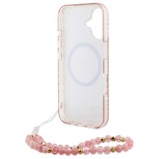 Guess GUHMP16MHCPOFPP iPhone 16 Plus 6.7" różowy/pink hardcase IML Flowers Allover Electro With Pearl Strap MagSafe