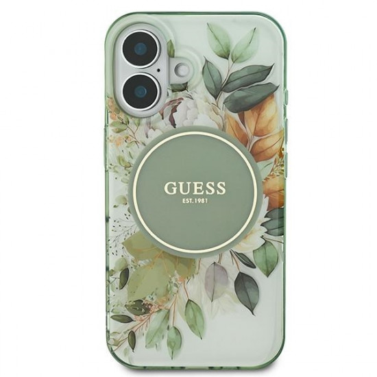 Guess GUHMP16MHFWBDCEN iPhone 16 Plus 6.7" zielony/green hardcase IML Flower & Tonal Circle MagSafe