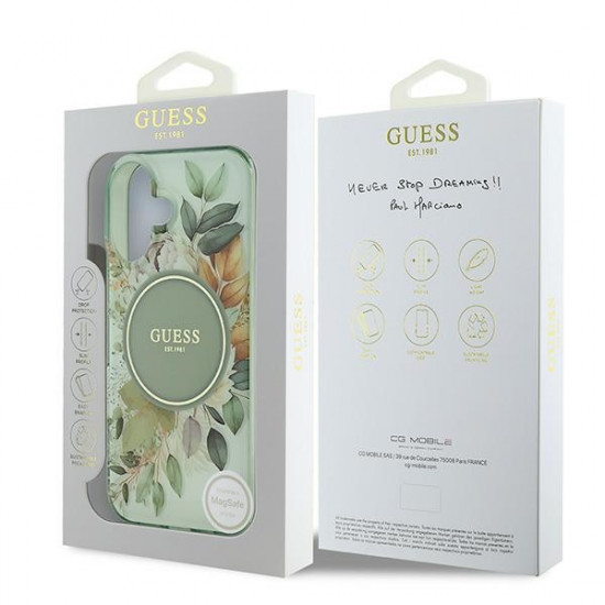 Guess GUHMP16MHFWBDCEN iPhone 16 Plus 6.7" zielony/green hardcase IML Flower & Tonal Circle MagSafe