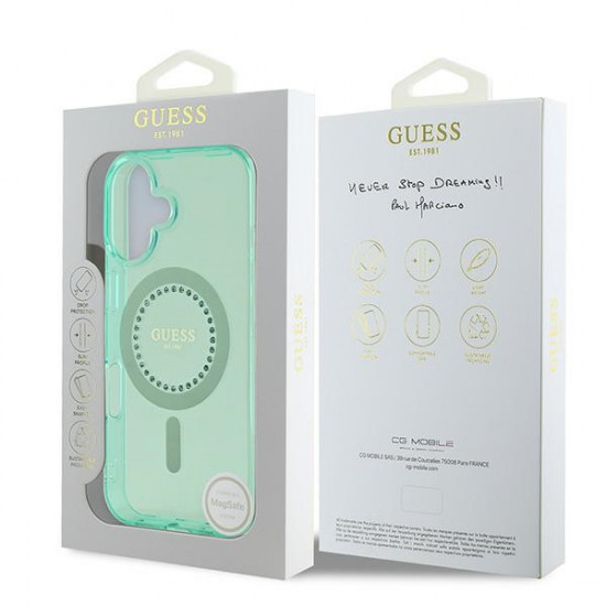 Guess GUHMP16MPFTDTEN iPhone 16 Plus 6.7" zielony/green hardcase IML Rhinestones MagSafe