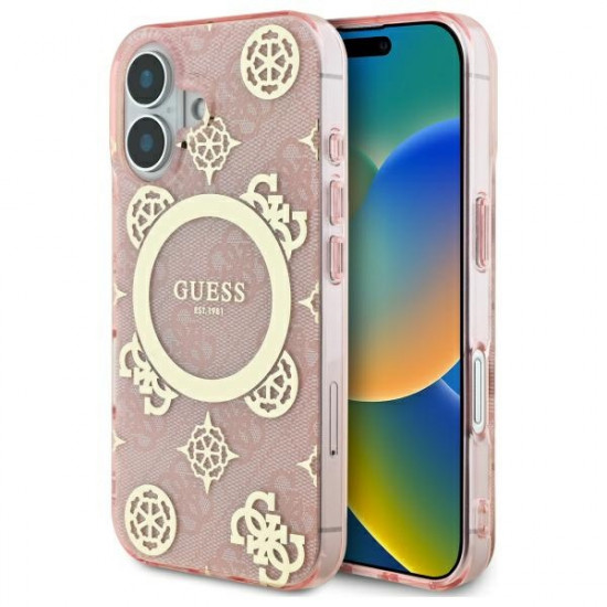 Guess GUHMP16SH4PYEEP iPhone 16 6.1" różowy/pink hardcase IML Peony On 4G Background MagSafe