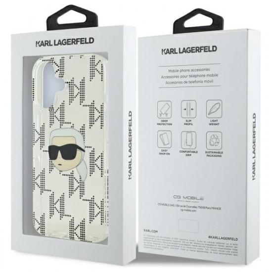 Karl Lagerfeld KLHCP16SHKLPKHT iPhone 16 6.1" przezroczysty/transparent hardcase IML Karl Head Electroplated