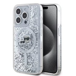 Karl Lagerfeld KLHMP15LLGKCSGH iPhone 15 Pro 6.1" hardcase transparent Liquid Glitter Karl&Choupette Head Magsafe