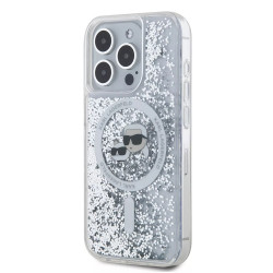 Karl Lagerfeld KLHMP15LLGKCSGH iPhone 15 Pro 6.1" hardcase transparent Liquid Glitter Karl&Choupette Head Magsafe