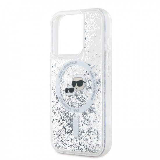 Karl Lagerfeld KLHMP15LLGKCSGH iPhone 15 Pro 6.1" hardcase transparent Liquid Glitter Karl&Choupette Head Magsafe