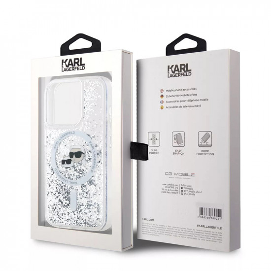 Karl Lagerfeld KLHMP15LLGKCSGH iPhone 15 Pro 6.1" hardcase transparent Liquid Glitter Karl&Choupette Head Magsafe