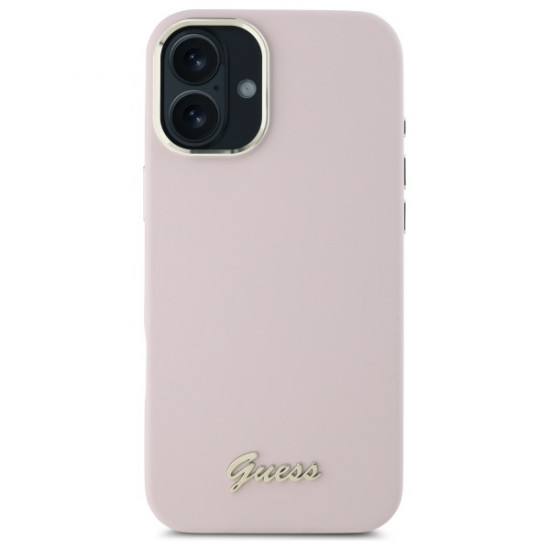 Guess GUHCP16SSMBSLP iPhone 16 6.1"       różowy/pink hardcase Silicone Script Metal Logo & Frame