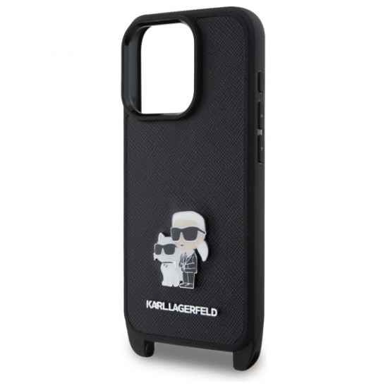 Karl Lagerfeld KLHCP16XSAKCPBK iPhone 16  Pro Max 6.9" czarny/black hardcase Saffiano Karl&Choupette Metal Pin CBDY Strap