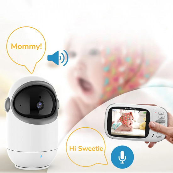 Techsuit  Baby Monitor (VB802)  with Battery, Wireless, Temperature Monitoring, Feeding Time Reminder, Lullabies  White