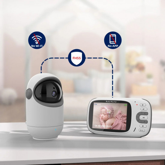 Techsuit  Baby Monitor (VB802)  with Battery, Wireless, Temperature Monitoring, Feeding Time Reminder, Lullabies  White