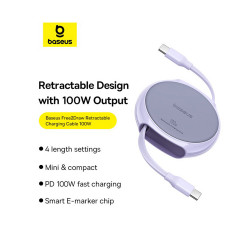 Baseus  Data Cable Pathfinder Series (P10368400511 00)  Type C to Type C, 100W, 1m, Retractable  Nebula Purple Baseus  Data Cable Pathfinder Series (P10368400511 00)  Type C to Type C, 100W, 1m, Retractable  Nebula Purple