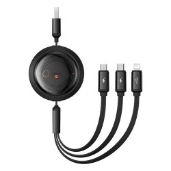 Baseus  Data Cable Free2Draw (P10368700111 03)  USB to USB C, Lightning, Micro USB, Retractable, 100W, 1.1m  Cluster Black Baseus  Data Cable Free2Draw (P10368700111 03)  USB to USB C, Lightning, Micro USB, Retractable, 100W, 1.1m  Cluster Black