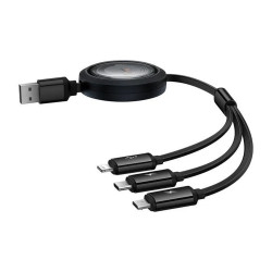 Baseus  Data Cable Free2Draw (P10368700111 03)  USB to USB C, Lightning, Micro USB, Retractable, 100W, 1.1m  Cluster Black Baseus  Data Cable Free2Draw (P10368700111 03)  USB to USB C, Lightning, Micro USB, Retractable, 100W, 1.1m  Cluster Black