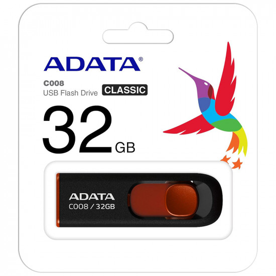 Adata  Memory Stick (AC008 32G RKD)  USB 2.0 FlashDrive, 32GB  Black / Red