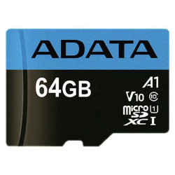 Adata  Memory Card (AUSDX64GUICL10A1 RA1)  MicroSDXC, Adapter, Class 10, UHS I V10, 64GB, Read 100MB/s, Write 25MB/s – Black Adata  Memory Card (AUSDX64GUICL10A1 RA1)  MicroSDXC, Adapter, Class 10, UHS I V10, 64GB, Read 100MB/s, Write 25MB/s – Black
