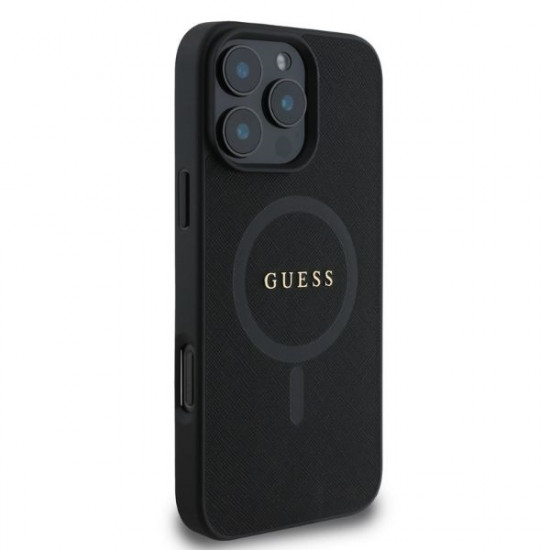 Guess GUHMP16LPSAHMCK iPhone 16 Pro 6.3" black hardcase Saffiano Classic Logo MagSafe