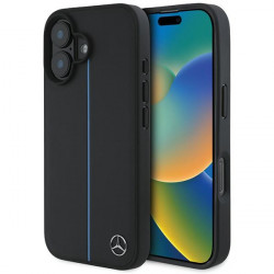 Mercedes MEHMP16S23RURBK iPhone 16  6.1" black hardcase MB Blue Line Leather MagSafe