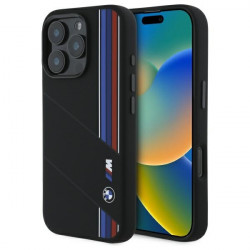 BMW BMHMP16X23SCUK iPhone 16 Pro Max  6.9" black hardcase Silicone Cut Tricolor Lines MagSafe