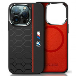 BMW BMHMP16X23SHER iPhone 16 Pro Max  6.9" black hardcase Silicone Hexagon Red Line MagSafe