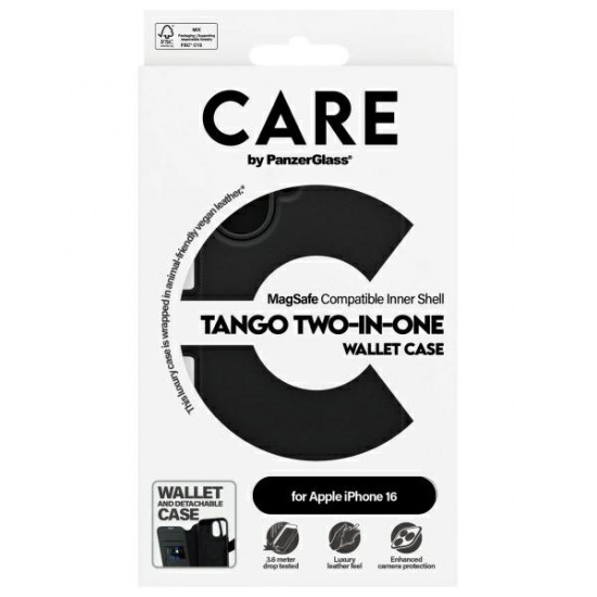 CARE by PanzerGlass Feature Tango 2in1 Wallet iPhone 16 6.1" MagSafe black 1329 CARE by PanzerGlass Feature Tango 2in1 Wallet iPhone 16 6.1" MagSafe black 1329
