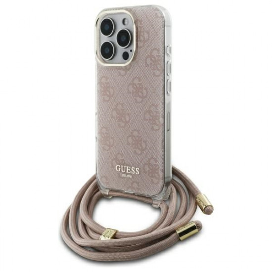 Guess GUHCP16LHC4SEP iPhone 16 Pro 6.3" pink hardcase Crossbody Cord 4G Print