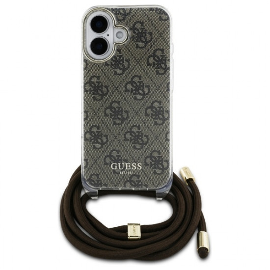 Guess GUHCP16SHC4SEW iPhone 16 6.1" brown hardcase Crossbody Cord 4G Print