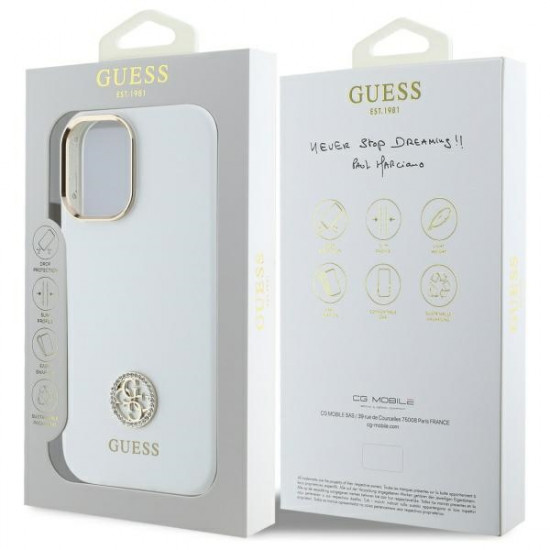 Guess GUHCP16SM4DGPH iPhone 16 6.1" white hardcase Silicone Logo Strass 4G