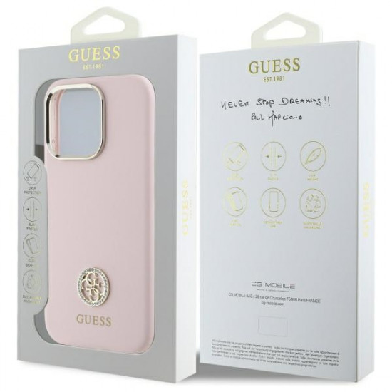 Guess GUHCP16XM4DGPP iPhone 16 Pro Max 6.9" jasnopink hardcase Silicone Logo Strass 4G