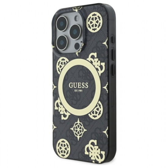 Guess GUHMP16LH4PYEEK iPhone 16 Pro 6.3"  black hardcase IML Peony On 4G Background MagSafe