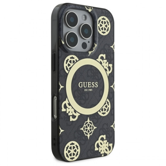 Guess GUHMP16LH4PYEEK iPhone 16 Pro 6.3"  black hardcase IML Peony On 4G Background MagSafe