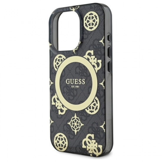 Guess GUHMP16LH4PYEEK iPhone 16 Pro 6.3"  black hardcase IML Peony On 4G Background MagSafe